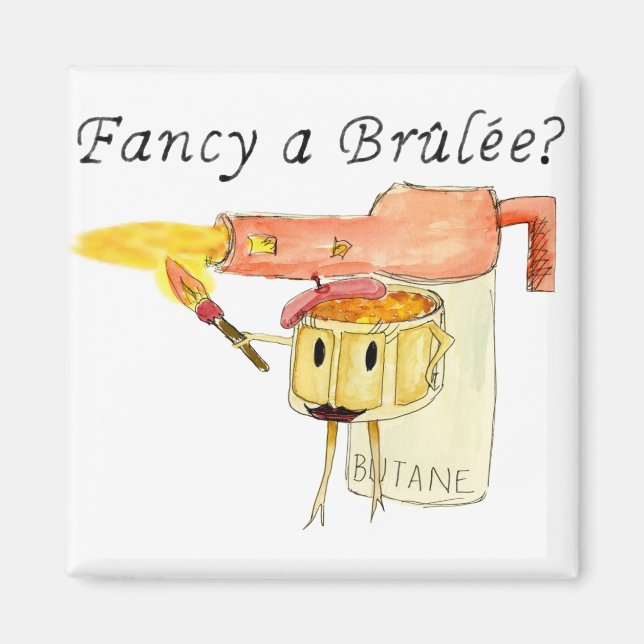 Finare a Brulee Quirky Dessert Funny Tecknad Art Magnet (Framsidan)