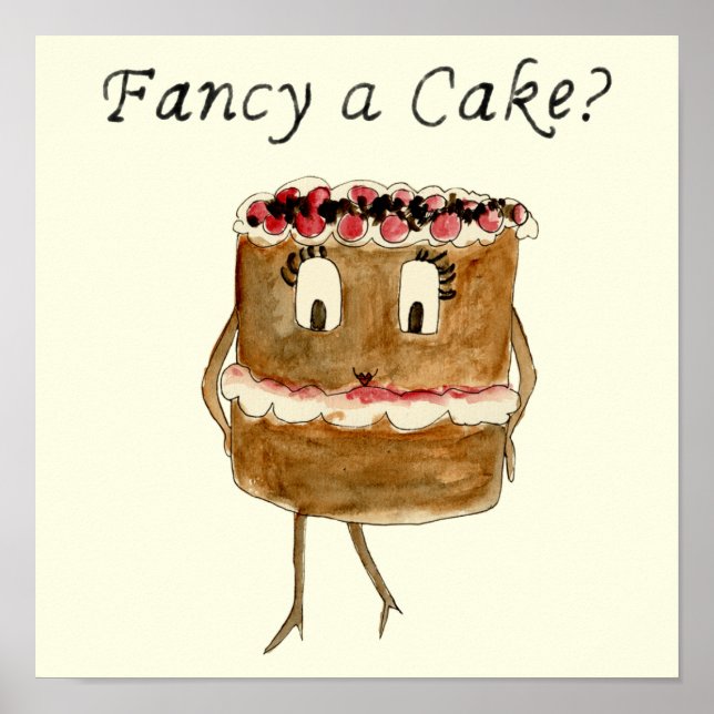 Finare a Cake Funny Chocolate Cake Quirky Tecknad Poster (Framsidan)