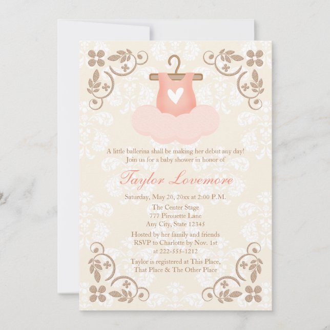 FINARE BALLERINA TUTU BABY SHOWER-INBJUDAN INBJUDNINGAR (Framsida)