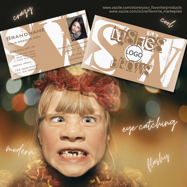 Finare Beige White med Photo Logotyp och Monogram Visitkort (Skapare uppladdad)