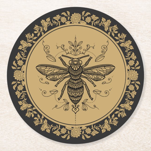 Finare Black Bee  Underlägg Papper Rund (Framsidan)