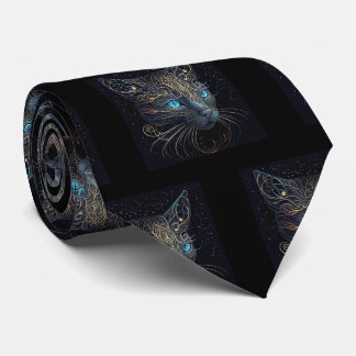 Finare Black Cat Painting Neck Tie Slips