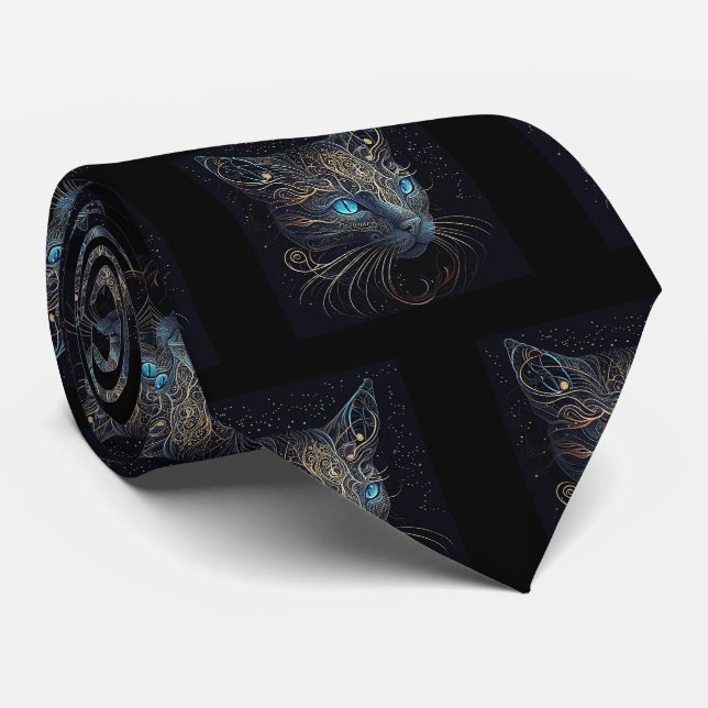 Finare Black Cat Painting Neck Tie Slips (Rullad)