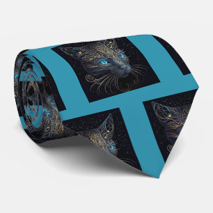 Finare Black Cat Painting Neck Tie Slips