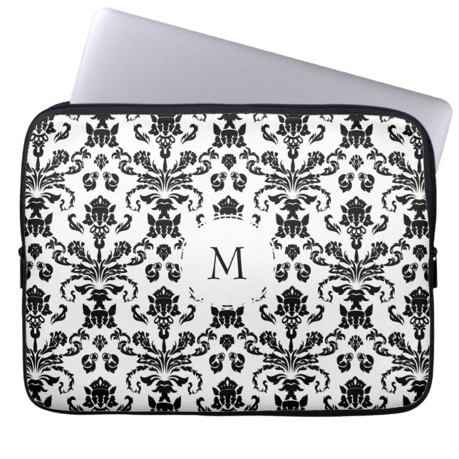 Finare Black Damask Monogram Laptop Fodral (Framsidan)