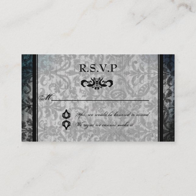 Finare Black Damask Monogram Reception OSA kort (Framsida)