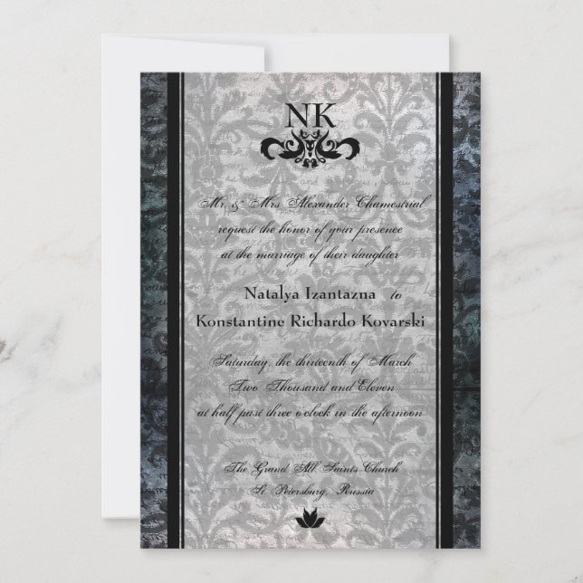 Finare Black Damask Oval Goth Wedding bjudande Inbjudningar (Framsida)