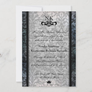 Finare Black Damask Oval Goth Wedding bjudande Inbjudningar