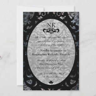 Finare Black Damask Oval Goth Wedding bjudande Inbjudningar
