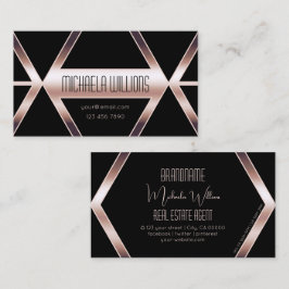 Finare Black Geometric Shimmery Ro Guld Modern Visitkort