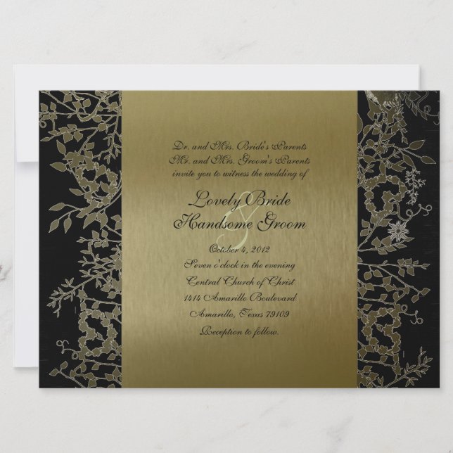 Finare Black Guld Metallic Garden Wedding Inbjudningar (Framsida)