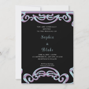 Finare Black, Lila & Blue Rulla Art Deco Bröllop Inbjudningar