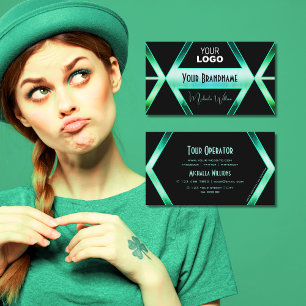 Finare Black Shimmery Teal Mönster Coola med Logot Visitkort