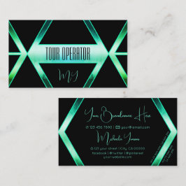 Finare Black Shimmery Teal Mönster med Monogram Visitkort