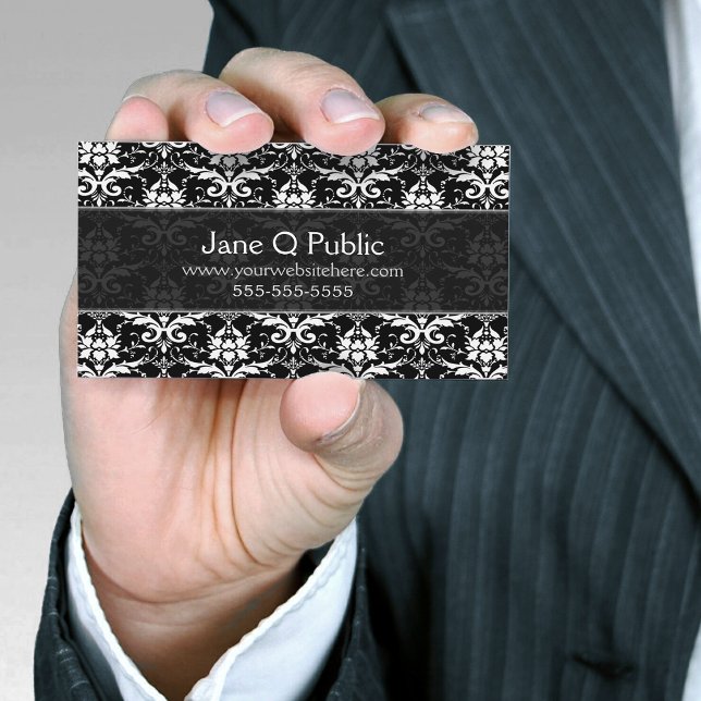 Finare Black White Damask Visitkort (Skapare uppladdad)