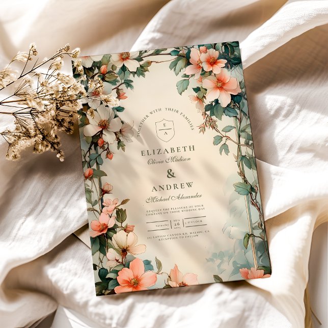 Finare Blommigt Art nouveau Bröllop Inbjudningar (Skapare uppladdad)