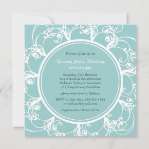 Finare Blommigt Baby Shower Inbjudan (turkos)