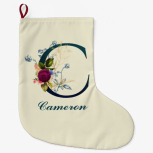 Finare Blommigt Brev "C" Stor Julstrumpa