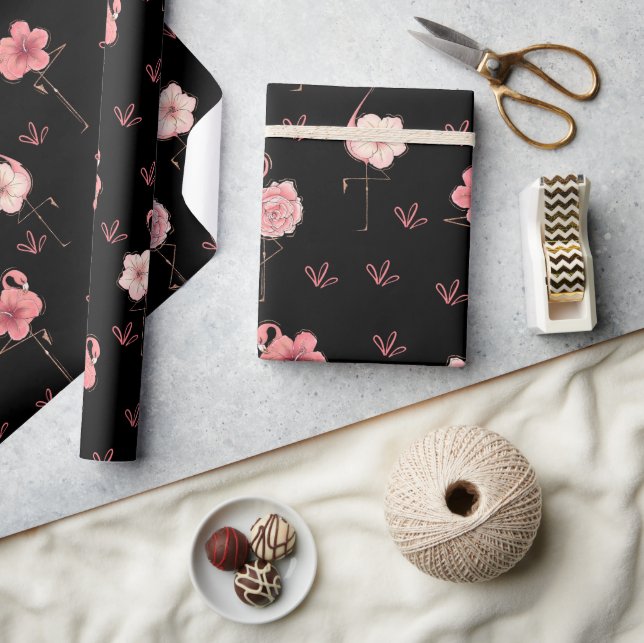 Finare Blommigt Flamingos Wrapping Papper Presentpapper (Hantverk)