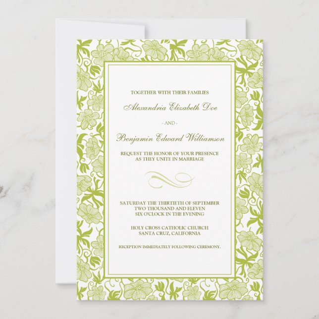Finare Blommigt Lime Green Wedding bjudande Inbjudningar (Framsida)