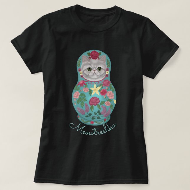 Finare Blommigt Meowtreshka T Shirt (Design framsida)