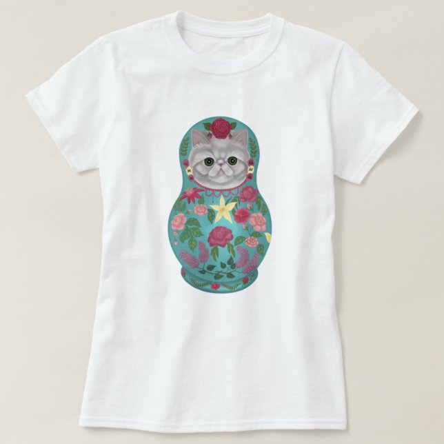 Finare Blommigt Meowtreshka T-Shirt (Design framsida)