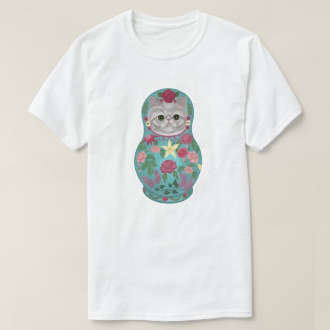 Finare Blommigt Meowtreshka T Shirt (Design framsida)