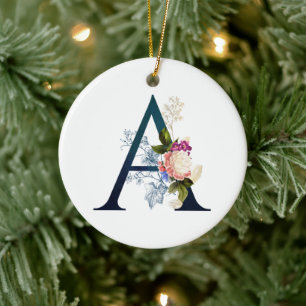 Finare Blommigt Monogram Brev A Julgransprydnad Keramik