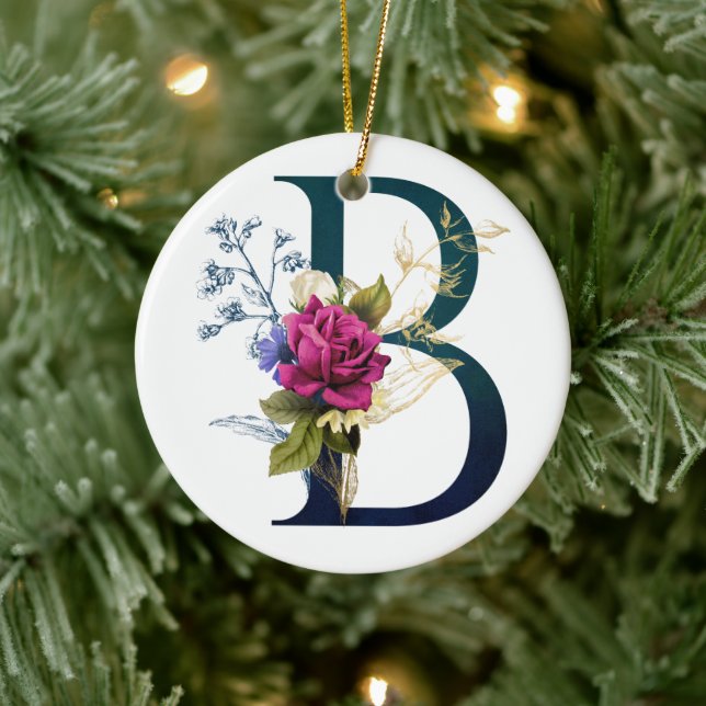 Finare Blommigt Monogram Brev B Julgransprydnad Keramik (Träd)