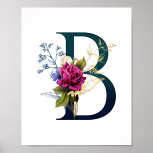 Finare Blommigt Monogram Brev B Poster