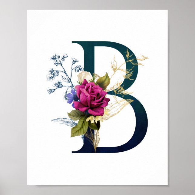Finare Blommigt Monogram Brev B Poster (Framsidan)