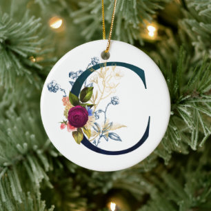 Finare Blommigt Monogram Brev C Julgransprydnad Keramik