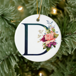 Finare Blommigt Monogram Brev D Julgransprydnad Keramik