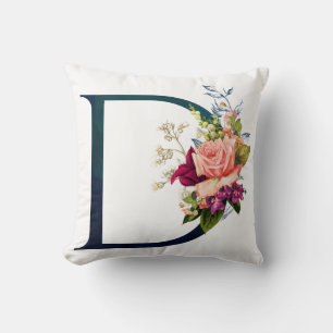 Finare Blommigt Monogram Brev D Kudde