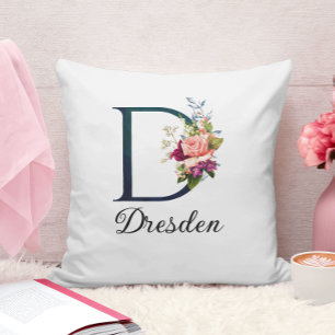 Finare Blommigt Monogram Brev D Personlig Kudde