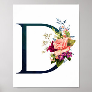 Finare Blommigt Monogram Brev D Poster