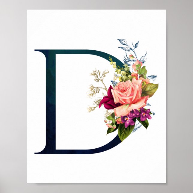 Finare Blommigt Monogram Brev D Poster (Framsidan)