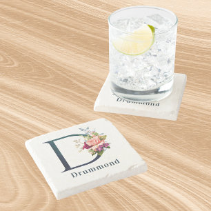 Finare Blommigt Monogram Brev D Stenunderlägg