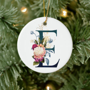 Finare Blommigt Monogram Brev E Julgransprydnad Keramik