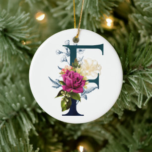 Finare Blommigt Monogram Brev F Julgransprydnad Keramik