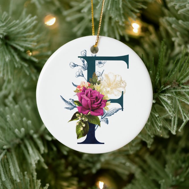Finare Blommigt Monogram Brev F Julgransprydnad Keramik (Träd)