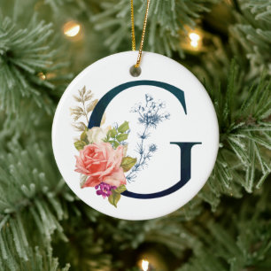 Finare Blommigt Monogram Brev G Julgransprydnad Keramik