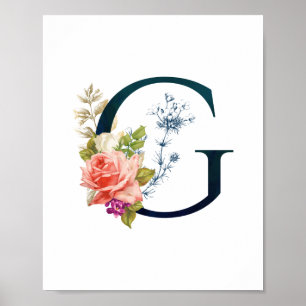 Finare Blommigt Monogram Brev G Poster