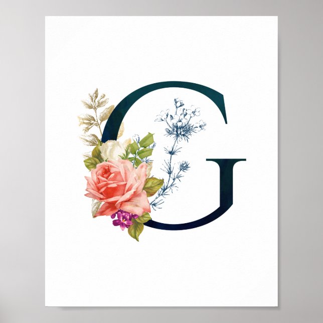 Finare Blommigt Monogram Brev G Poster (Framsidan)