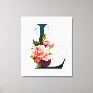 Finare Blommigt Monogram Brev L Canvastryck