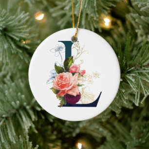 Finare Blommigt Monogram Brev L Julgransprydnad Keramik