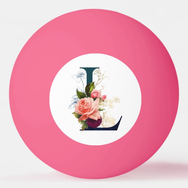 Finare Blommigt Monogram Brev L rosa Pingisboll (Framsidan)