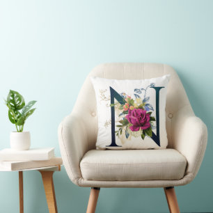 Finare Blommigt Monogram Brev N Kudde