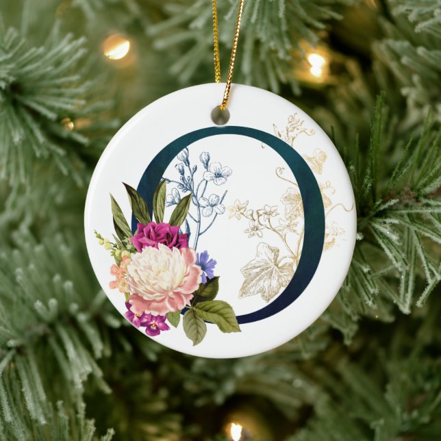 Finare Blommigt Monogram Brev O Julgransprydnad Keramik (Träd)