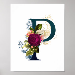 Finare Blommigt Monogram Brev P Poster